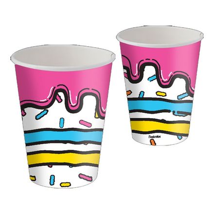Copo Papel Cartoon Cake 200Ml C/8 FESTCOLOR