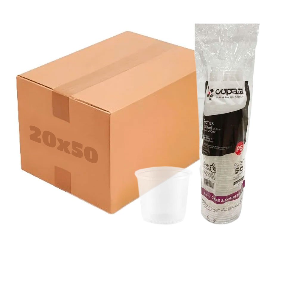 Caixa Pote Plástico Transparente P-07 - 250ml 20x50 COPAZA | Lojas