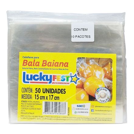 Celofane para Bala Baiana 15x17cm com 50un LUCKYFEST