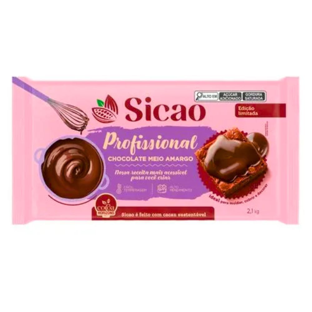 Chocolate sicao profissional meio amargo barra 2 1kg sicao