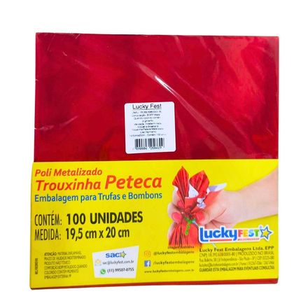 Trouxinha Peteca Metalizada Vermelha 19,5x20cm - c/100 LUCKYFEST
