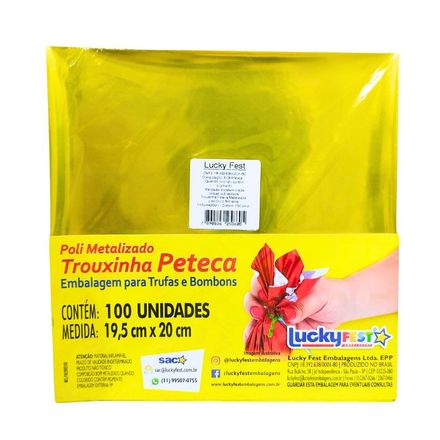 Trouxinha Peteca Metalizada Ouro 19,5x20cm - c/100 LUCKYFEST