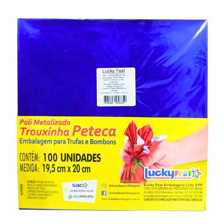 Trouxinha Peteca Metalizada Azul 19,5x20cm - c/100 LUCKYFEST